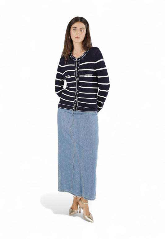 CAFENOIR Maglione Donna Blu Bianco C7JM0267-PE25-B068