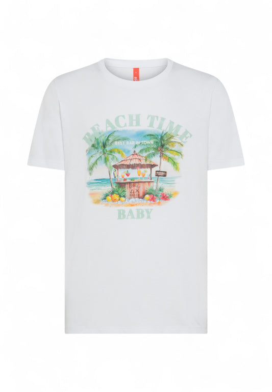 SUN68 T-Shirt Uomo Bianco Stampa T35142-PE25-01