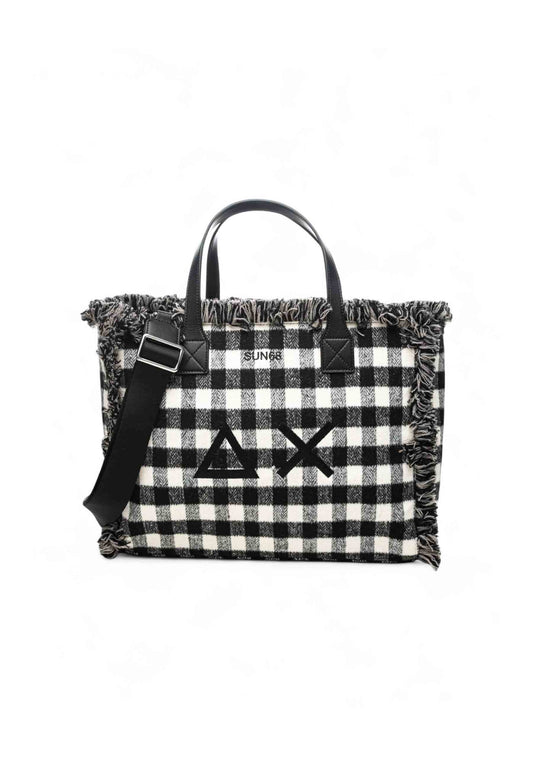 SUN68 Borsa A Mano Donna Nero Bianco Frange X45213-AI26-11
