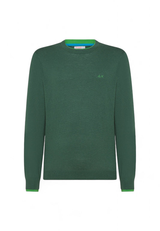 SUN68 MAGLIONE GIROCOLLO CONTRASTO UOMO VERDE SCURO K44125