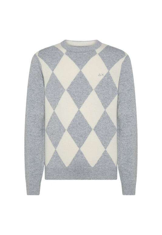 SUN68 MAGLIONE GIROCOLLO ROMBI MISTO UOMO GRIGIO K44180