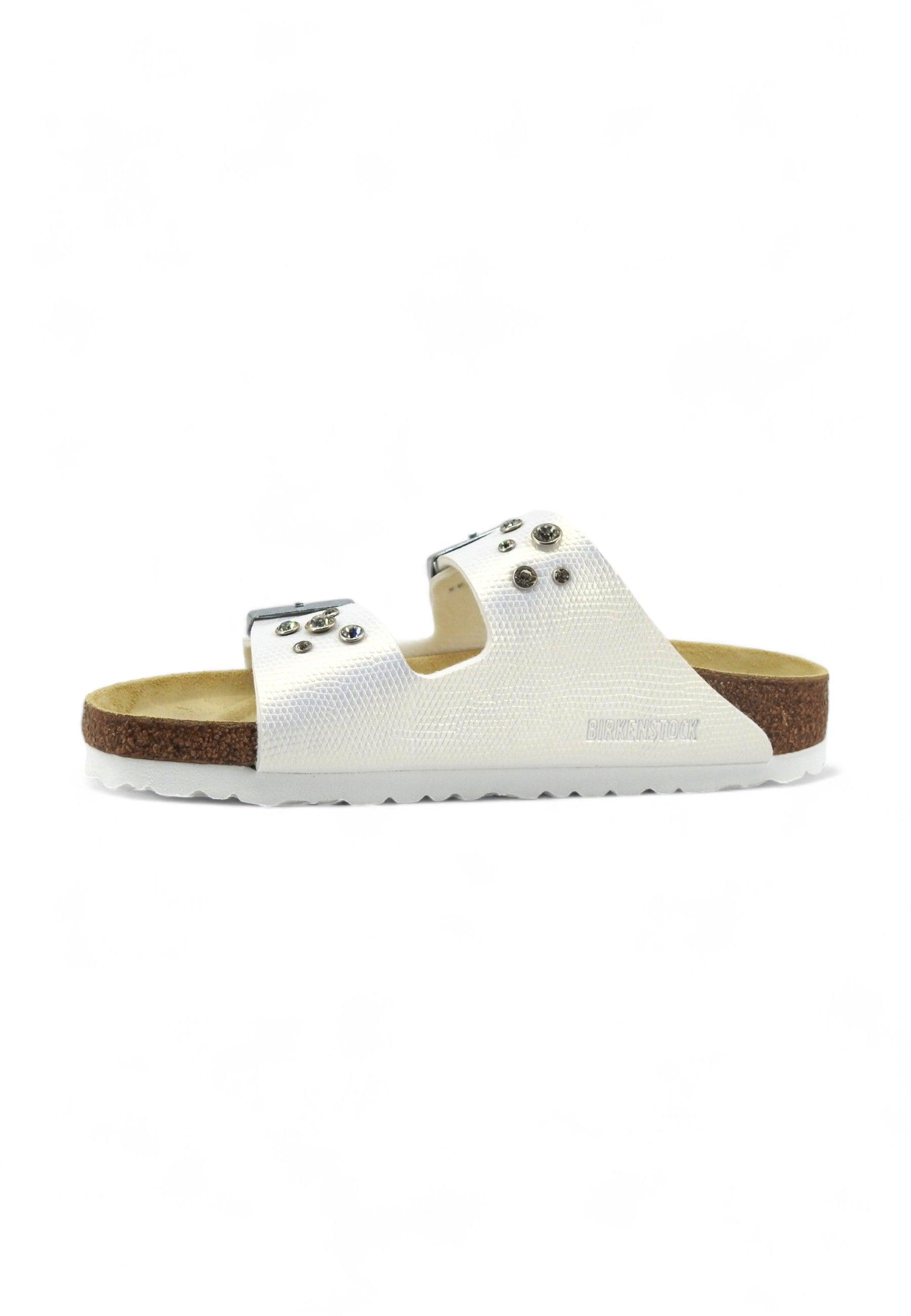 CUSTOM / BIRKENSTOCK Ciabatta Donna Shiny Lizard Borchie Gioiello White 1026500 - Sandrini Calzature e Abbigliamento