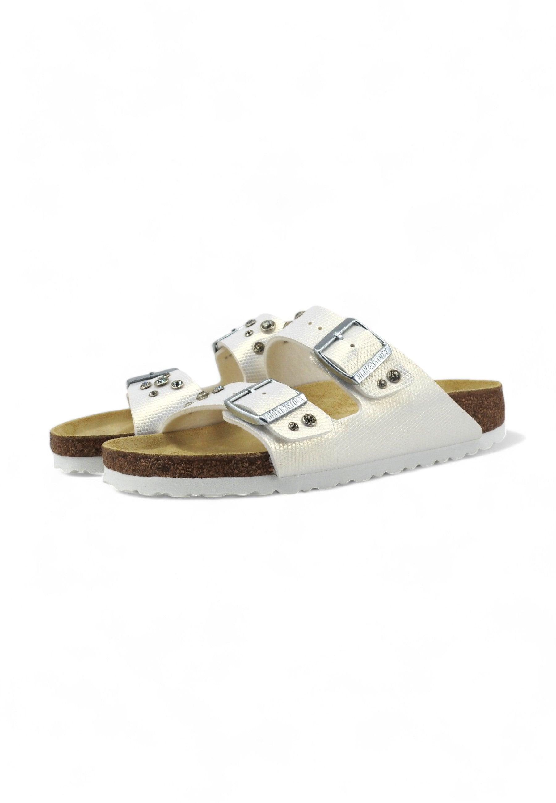 CUSTOM / BIRKENSTOCK Ciabatta Donna Shiny Lizard Borchie Gioiello White 1026500 - Sandrini Calzature e Abbigliamento