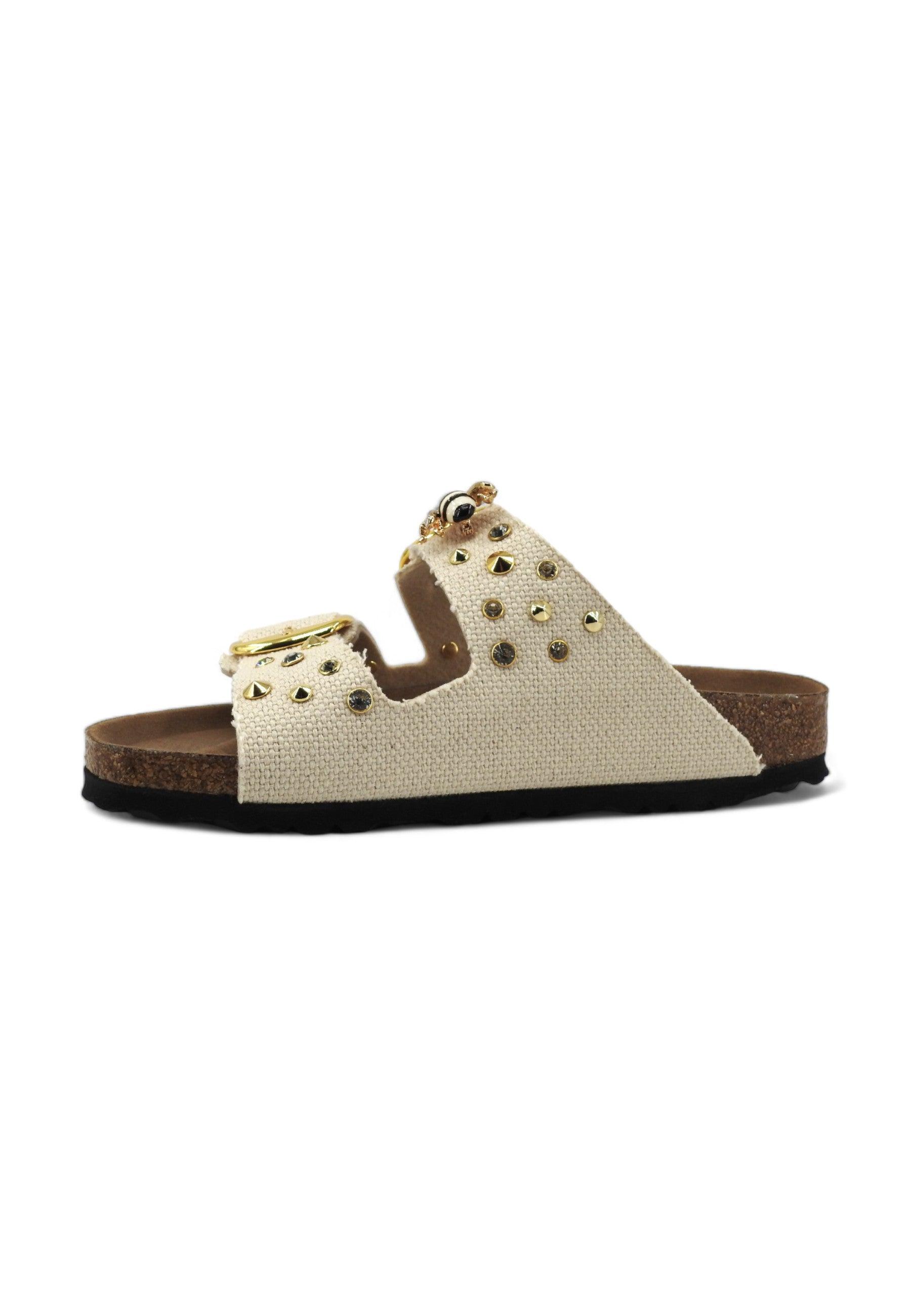 CUSTOM / BIRKENSTOCK Ciabatta Fibbie Vegan Borchie Ape Eggshell - Sandrini Calzature e Abbigliamento