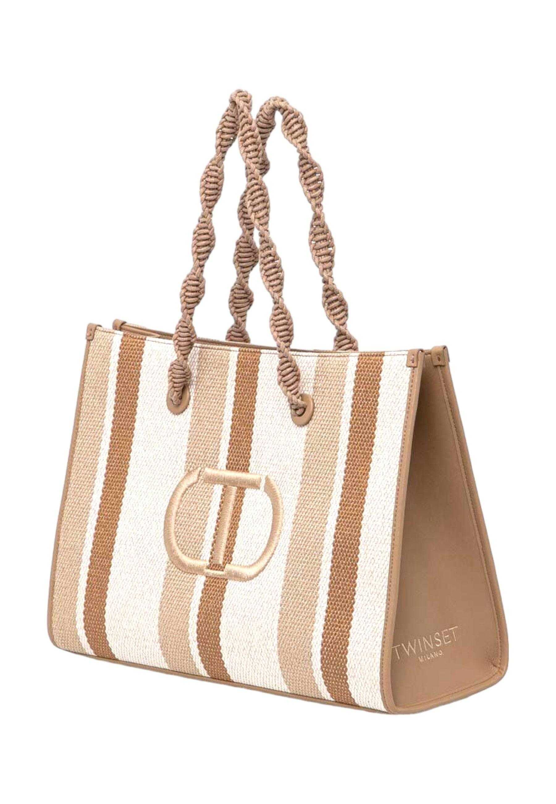 TWINSET Borsa Tote Large Donna Riga Sabbia 241TD8300 - Sandrini Calzature e Abbigliamento