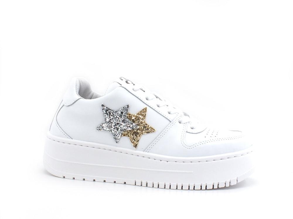 2STAR Sneaker 2 Stair Stelle Glitter Bianco Oro Argento 2SD3271 - Sandrini Calzature e Abbigliamento