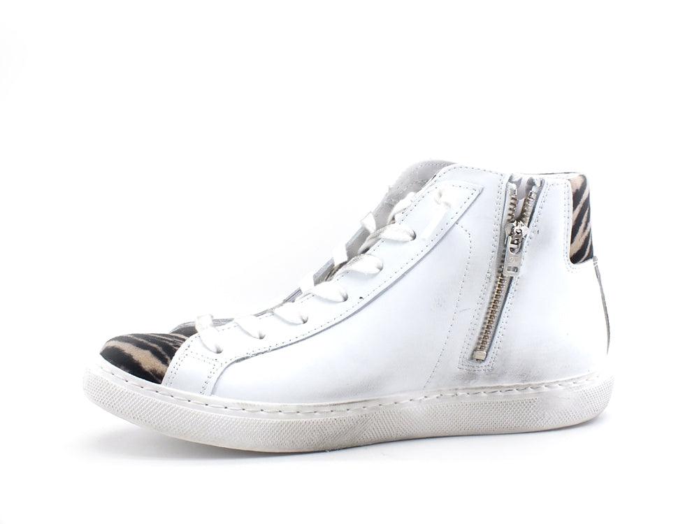 2STAR Sneaker High Retro Zebra Bianco Zebra Nero Beige 2SD3302 - Sandrini Calzature e Abbigliamento