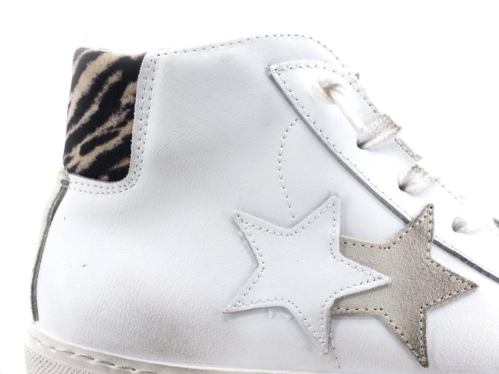 2STAR Sneaker High Retro Zebra Bianco Zebra Nero Beige 2SD3302 - Sandrini Calzature e Abbigliamento