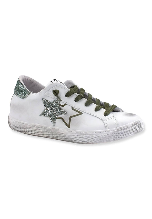 2STAR Sneaker Low Donna Glitter White Green 2SD3643 - Sandrini Calzature e Abbigliamento