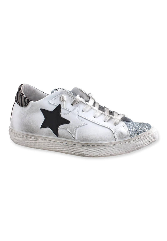2STAR Sneaker Low Donna Glitter White Silver Black 2SD3622 - Sandrini Calzature e Abbigliamento