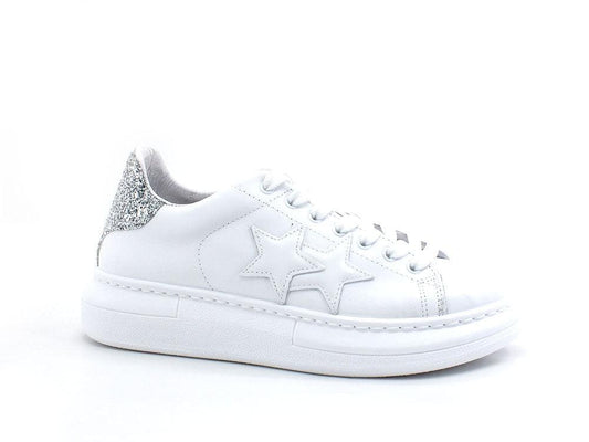 2STAR Sneaker Princess Retro White Silver Glitter 2SD2880 - Sandrini Calzature e Abbigliamento