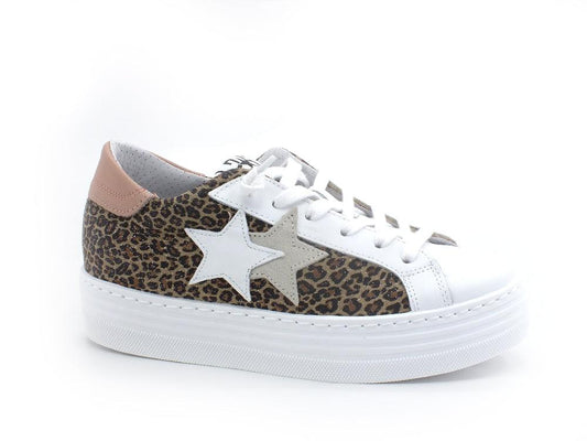 2STAR Sneaker Queen Low Platform Leopard White Pink 2SD3442 - Sandrini Calzature e Abbigliamento