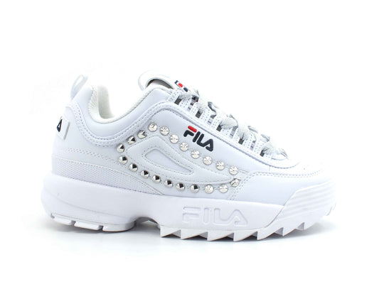 CUSTOM / FILA Disruptor Sneaker Borchie White Silver 1010302.1FG