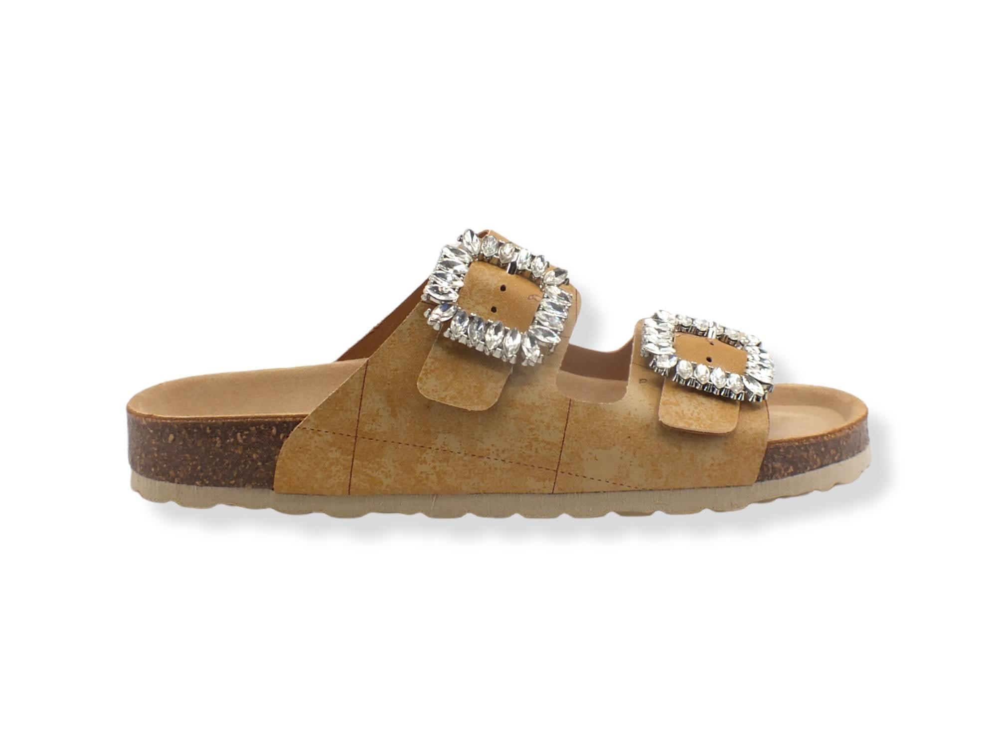 ALVIERO MARTINI 1° CLASSE Ciabatta Slipper Geo 2 Fibbie Pietre Beige Natural N0279-9750 - Sandrini Calzature e Abbigliamento