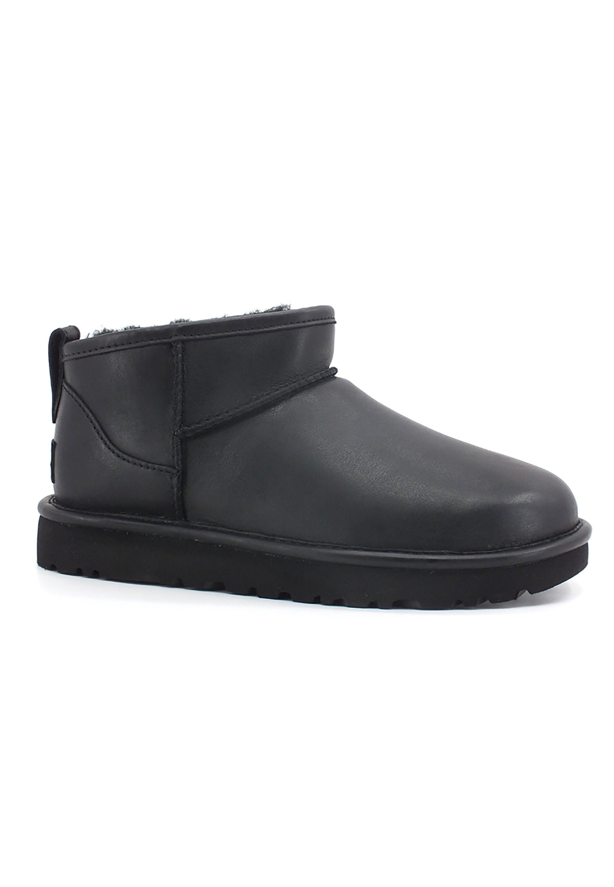 UGG W Classic Ultra Mini Leather Stivaletto Pelo Black W1117534 - Sandrini Calzature e Abbigliamento