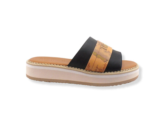 ALVIERO MARTINI 1° CLASSE Ciabatta Fascia Geo Black Beige N1173-0326 - Sandrini Calzature e Abbigliamento