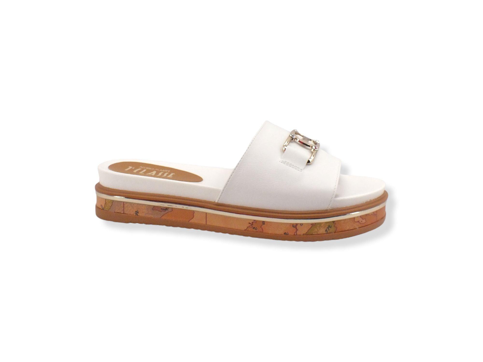 ALVIERO MARTINI 1° CLASSE Ciabatta Fascia Logo Gold White N1182-0326 - Sandrini Calzature e Abbigliamento