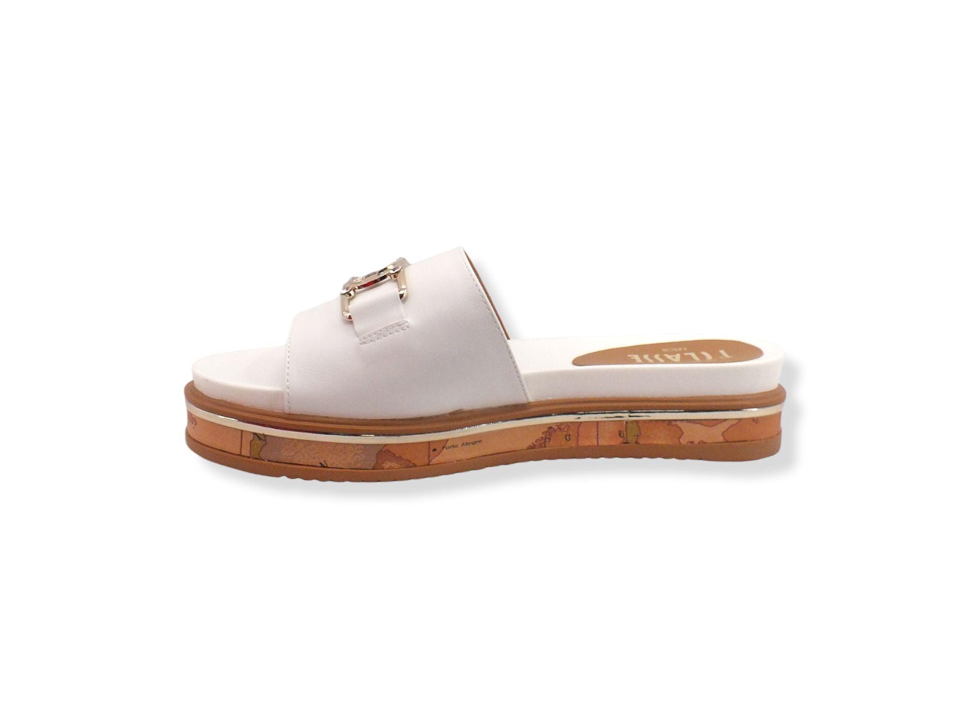 ALVIERO MARTINI 1° CLASSE Ciabatta Fascia Logo Gold White N1182-0326 - Sandrini Calzature e Abbigliamento