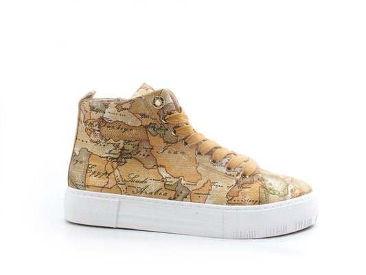 ALVIERO MARTINI 1° CLASSE Sneaker Mid Zip Beige Lamè Geo N1143-0034 - Sandrini Calzature e Abbigliamento