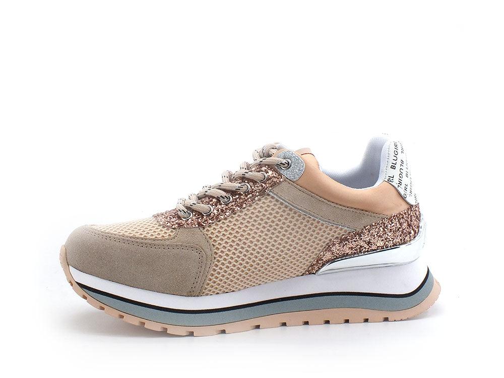 BLUGIRL Blumarine Babe 02 Sneaker Glitter Silver Nude Rosa 6A2515TX239 - Sandrini Calzature e Abbigliamento