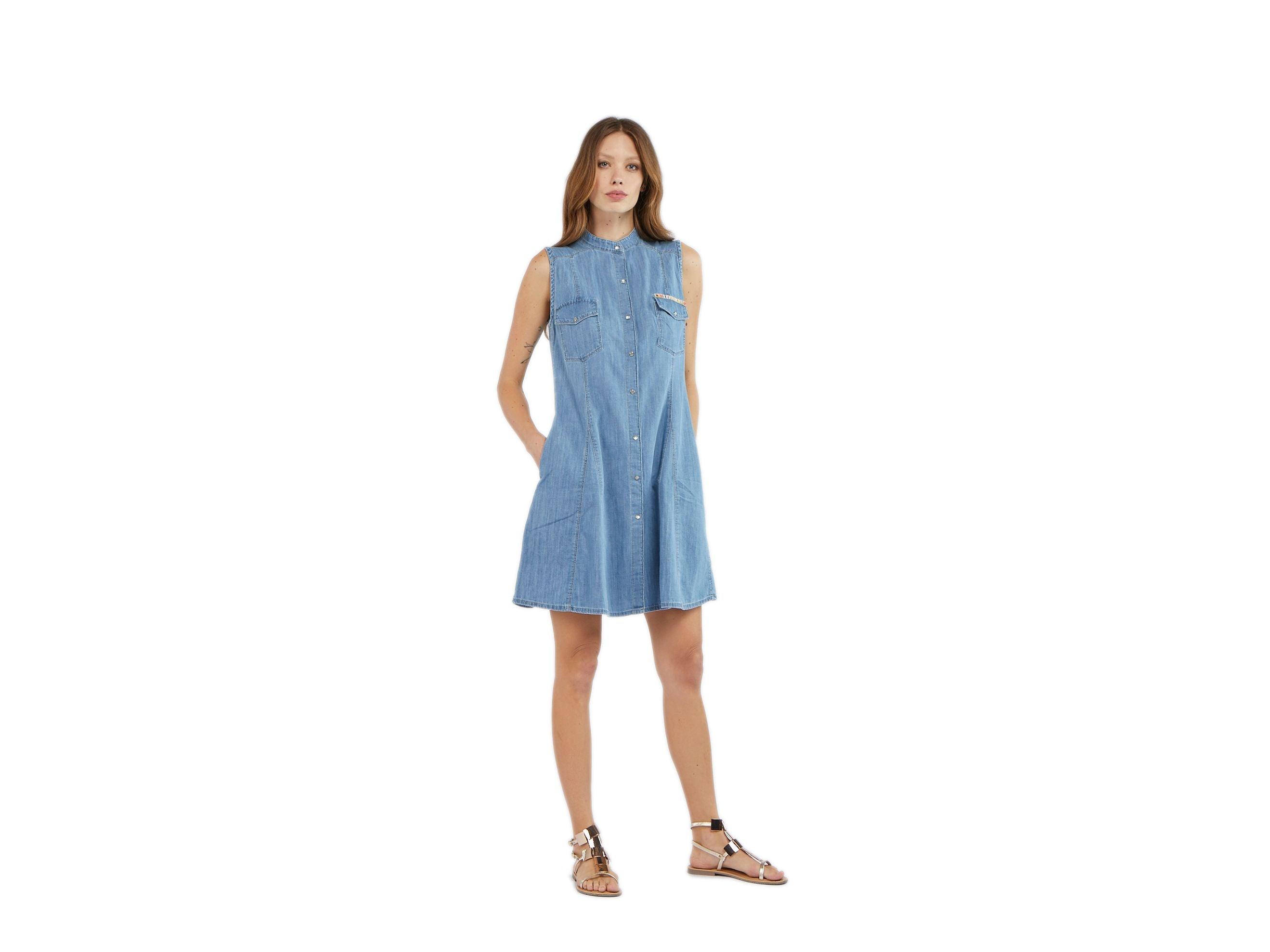 CAFENOIR Abito Jeans Svasato Senza Maniche Light Sky Blu JA0030 - Sandrini Calzature e Abbigliamento