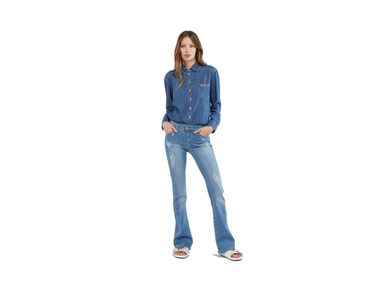 CAFENOIR Camicia Jeans Manica Lunga Blu Medio Chiaro JC0013 - Sandrini Calzature e Abbigliamento