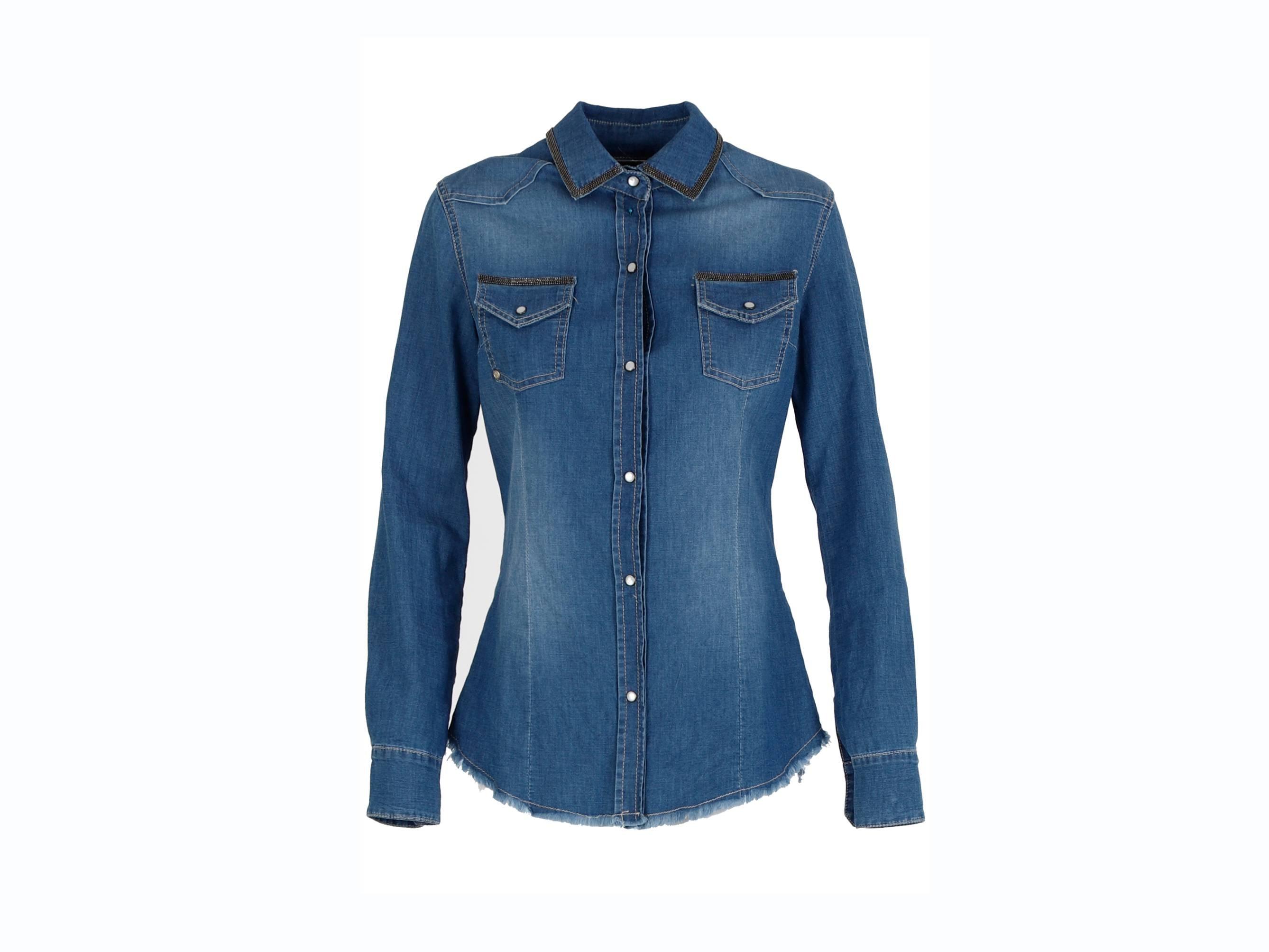 CAFENOIR Camicia Jeans Profili Borchie Blu Medio Chiaro JJ6260 - Sandrini Calzature e Abbigliamento