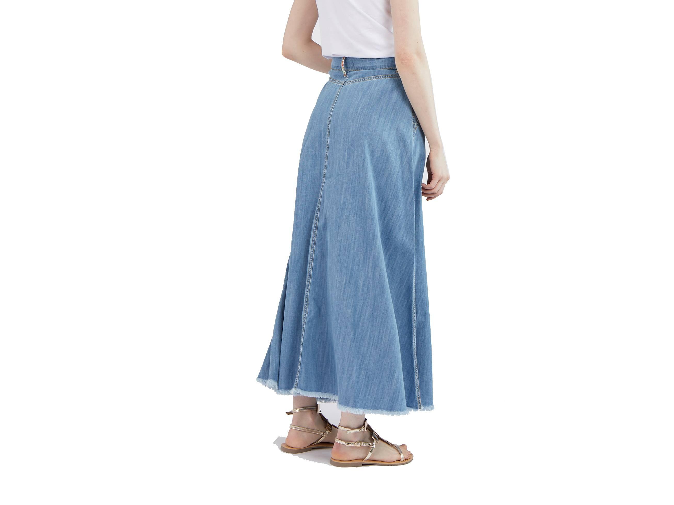 CAFENOIR Gonna Jeans Sfrangiata Tela Chambray Light Sky JO0012 - Sandrini Calzature e Abbigliamento