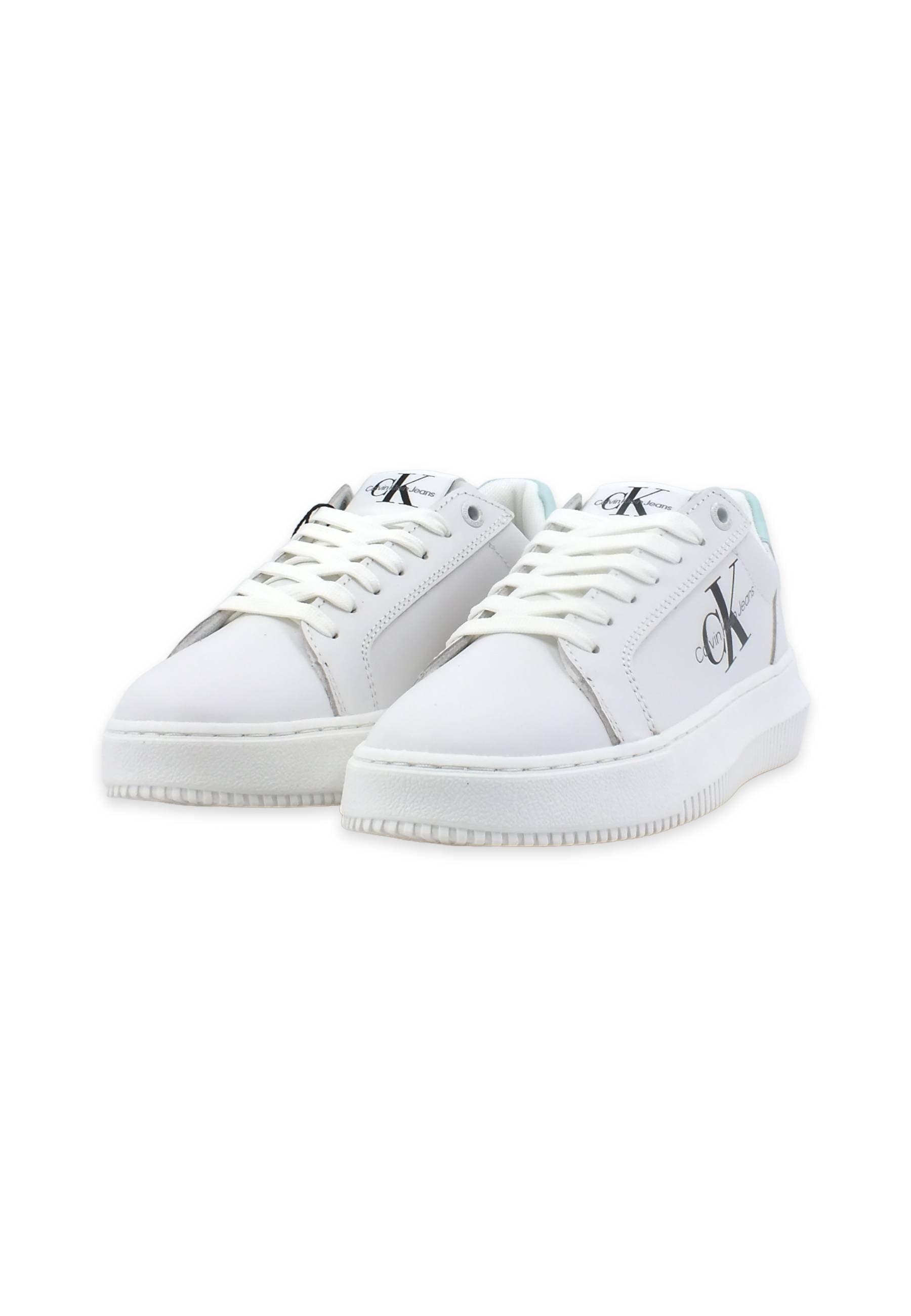 CALVIN KLEIN Chunky Cupsole Sneaker Donna White Sprout Green YW0YW0082 - Sandrini Calzature e Abbigliamento
