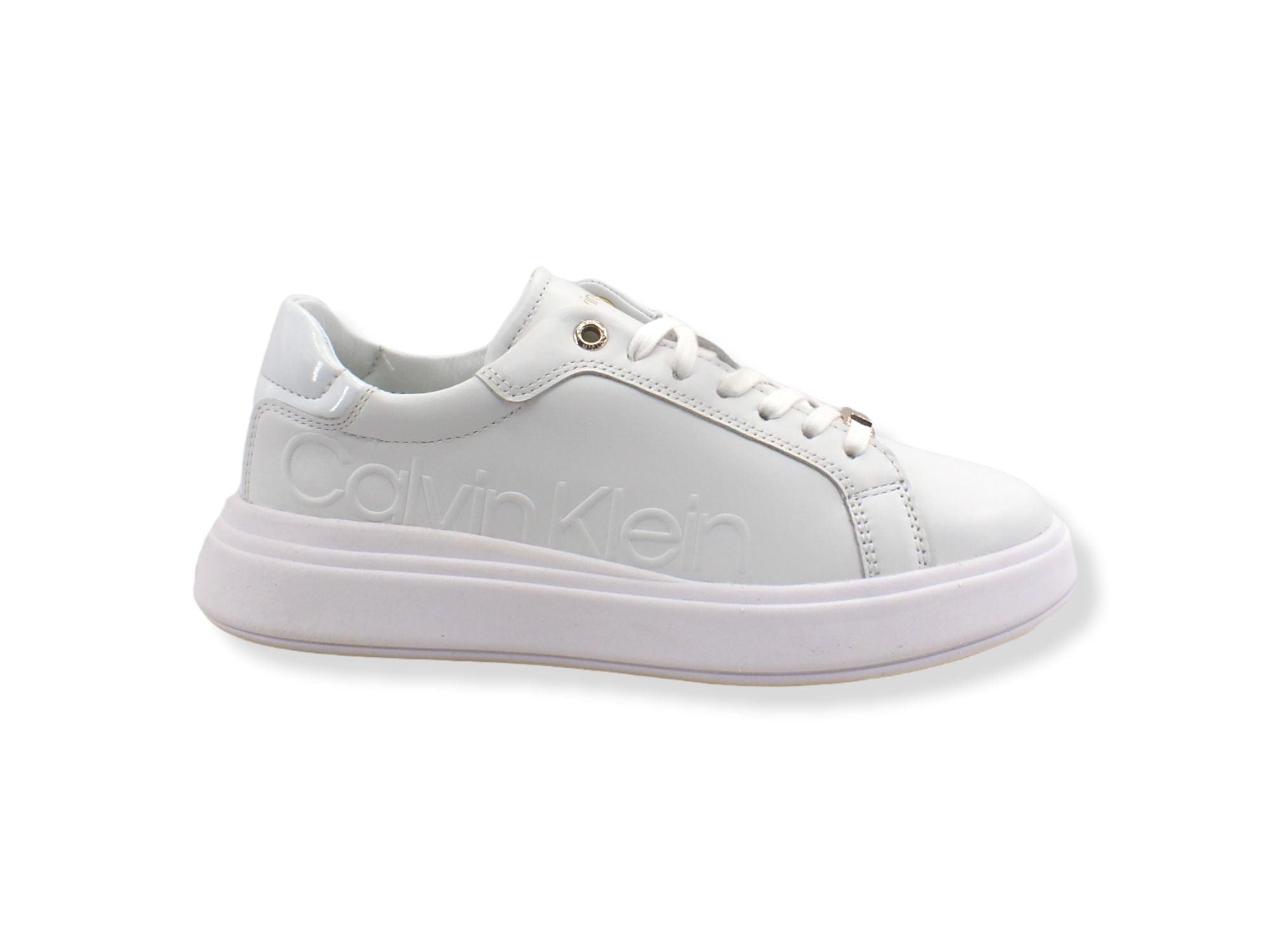 CALVIN KLEIN Cupsole Lace Up Logo Sneaker Donna Triple White HW0HW00768 - Sandrini Calzature e Abbigliamento