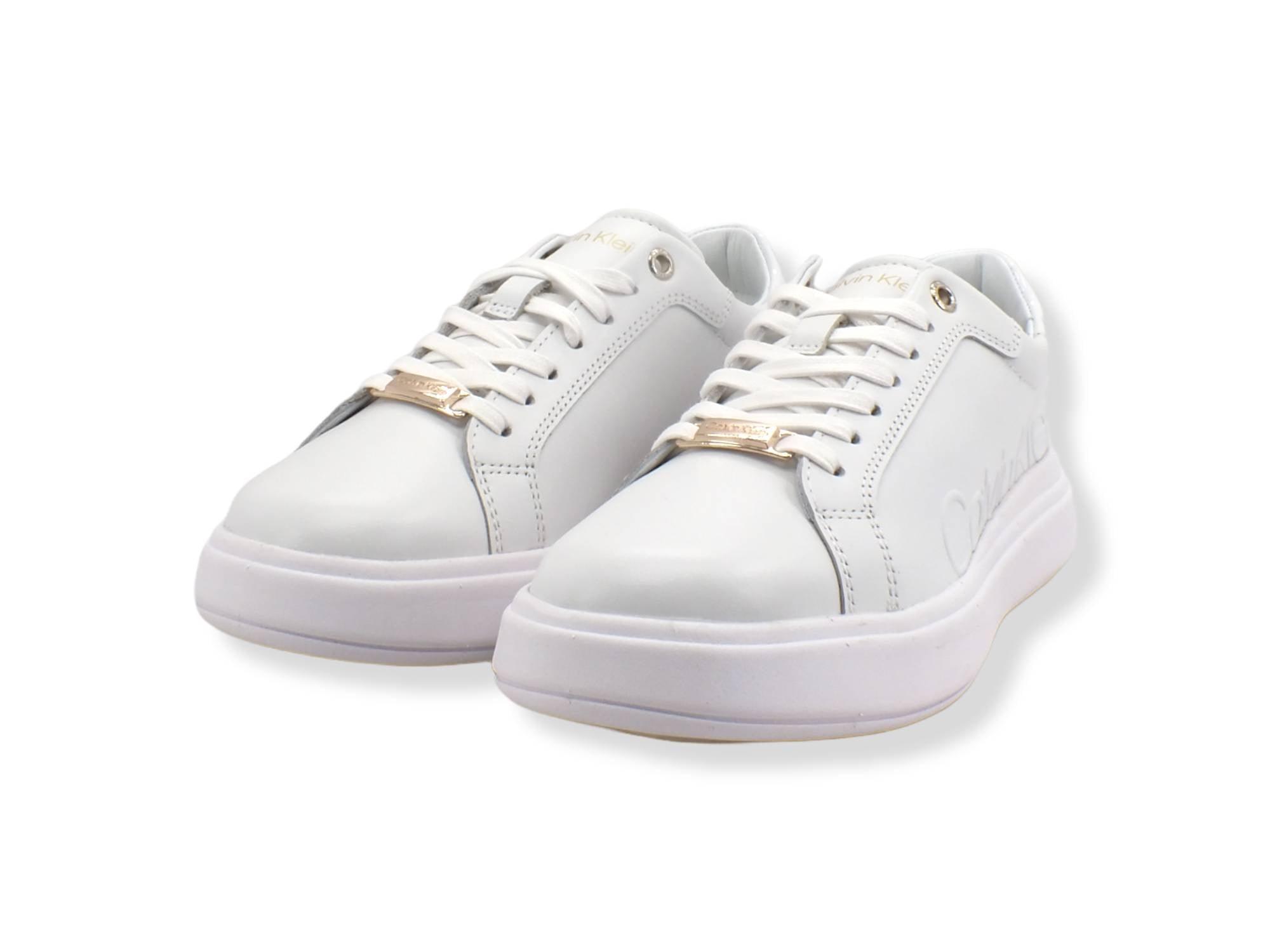 CALVIN KLEIN Cupsole Lace Up Logo Sneaker Donna Triple White HW0HW00768 - Sandrini Calzature e Abbigliamento