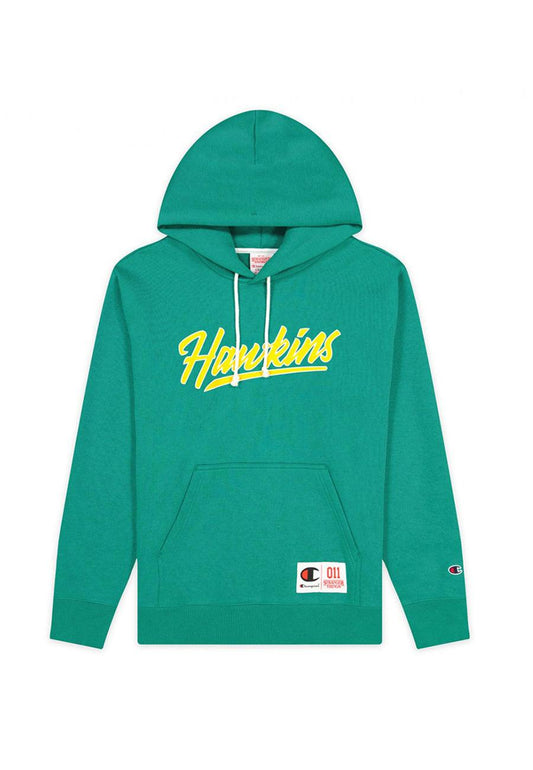 CHAMPION x STRANGER THINGS Felpa Cappuccio Unisex Hawkins Verde Giallo 217751 - Sandrini Calzature e Abbigliamento