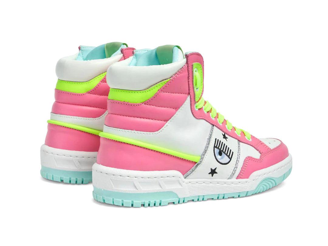 CHIARA FERRAGNI CF-1 Sneaker Hi Donna Logo Eyelike White Pink Yellow CF2906-072 - Sandrini Calzature e Abbigliamento