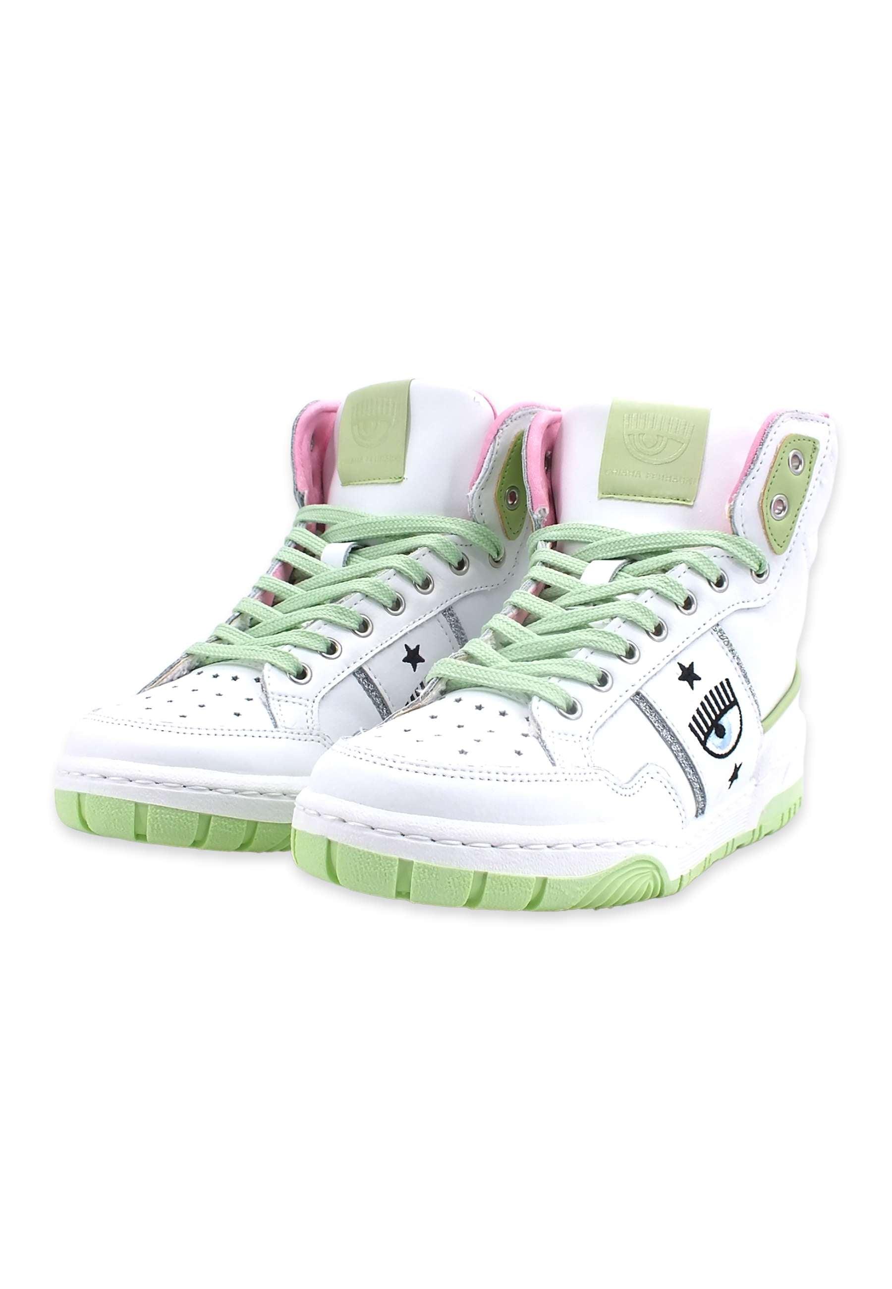 CHIARA FERRAGNI Sneaker High Donna White Light Green CF3006-159 - Sandrini Calzature e Abbigliamento