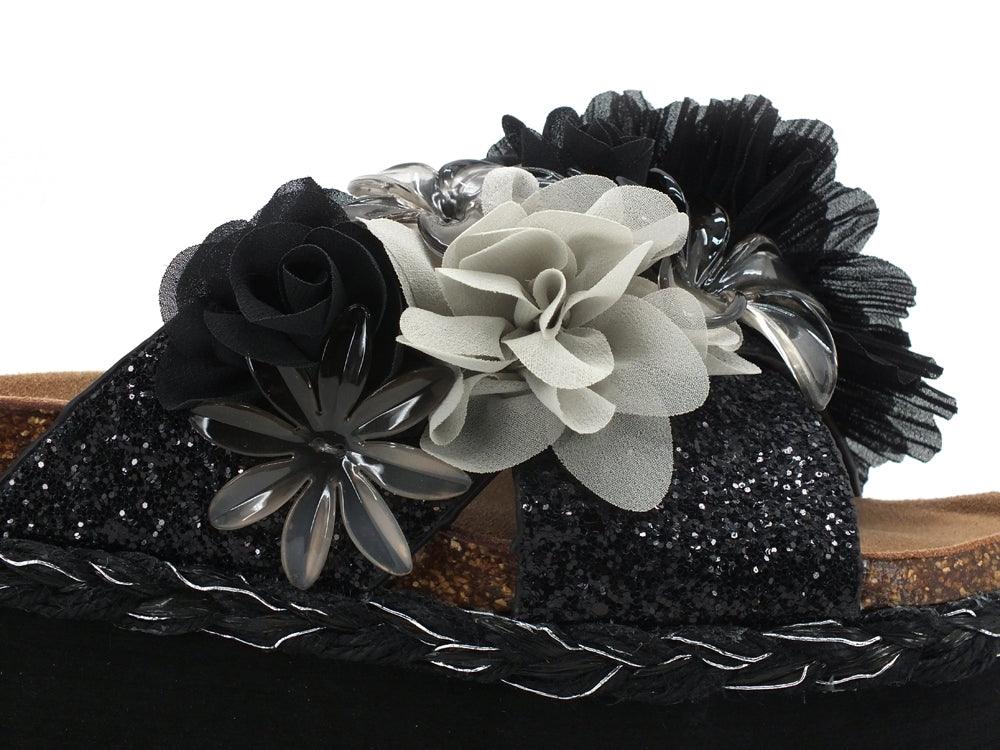 COLORS OF CALIFORNIA Ciabatta Platform Glitter Fiore Black HC.BES041 - Sandrini Calzature e Abbigliamento