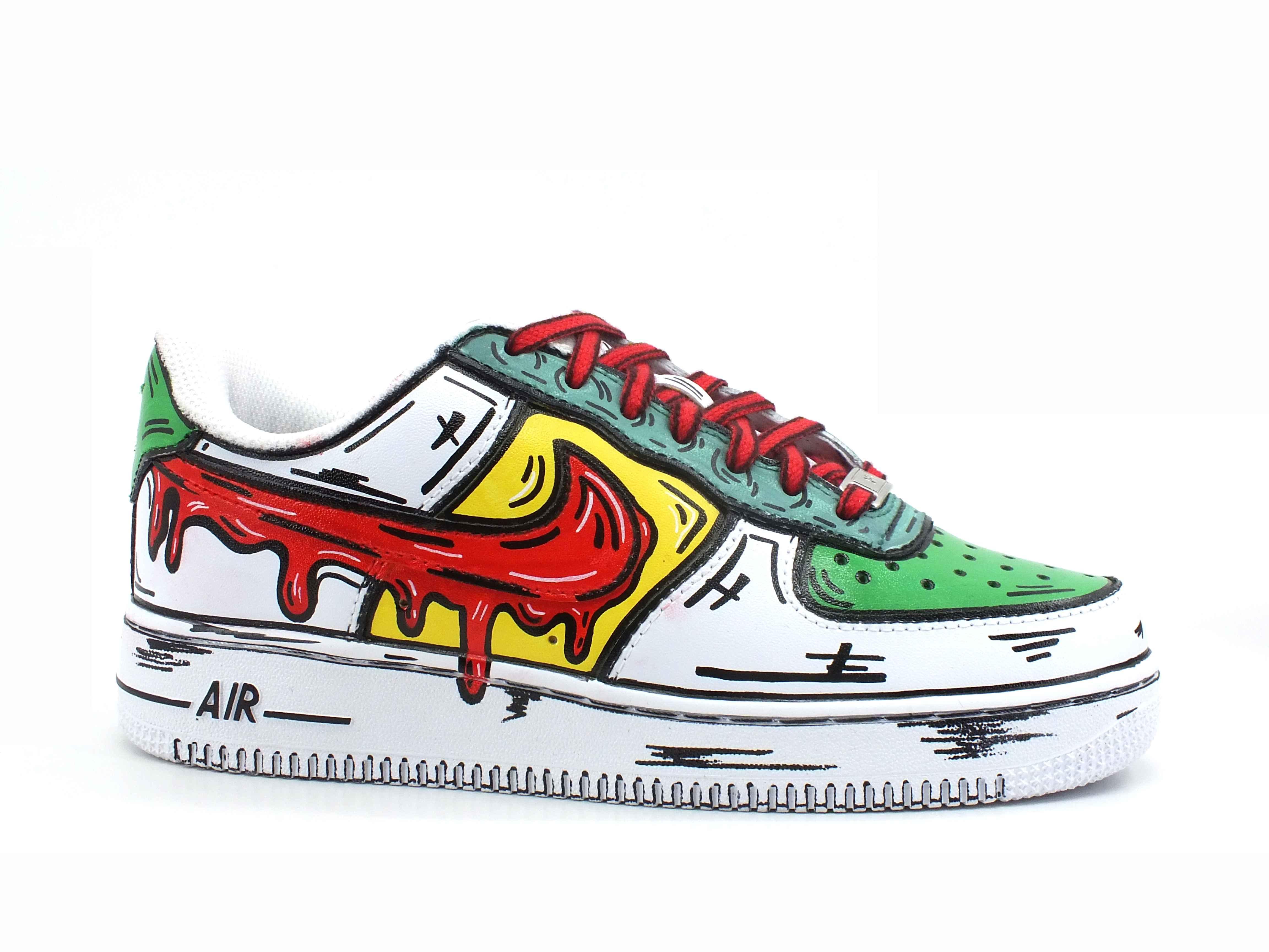 CUSTOM / Nike Air Force 1 Sneaker AF1 Cartoon Comics White Red Green 315115-112 - Sandrini Calzature e Abbigliamento