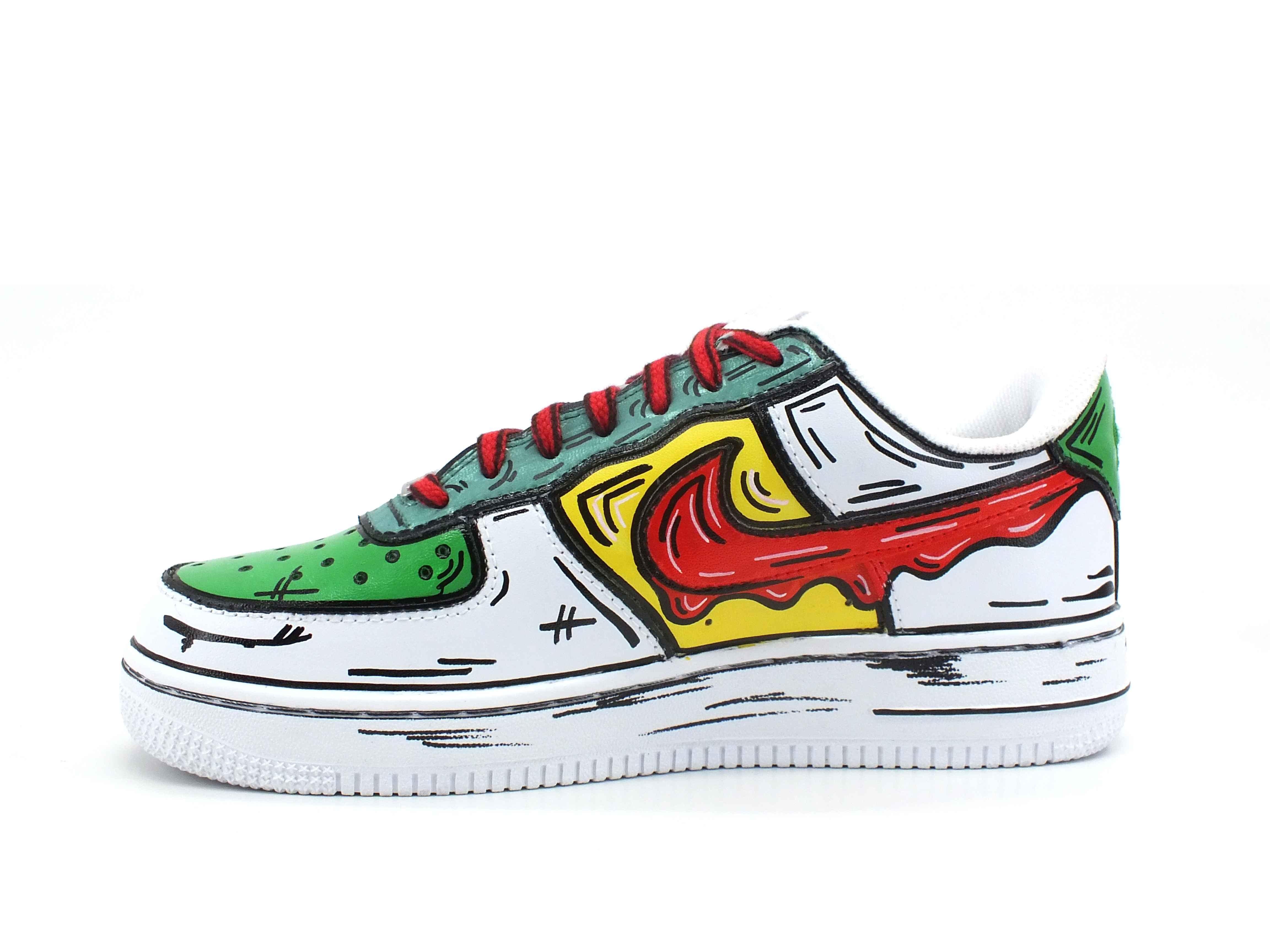 CUSTOM / Nike Air Force 1 Sneaker AF1 Cartoon Comics White Red Green 315115-112 - Sandrini Calzature e Abbigliamento