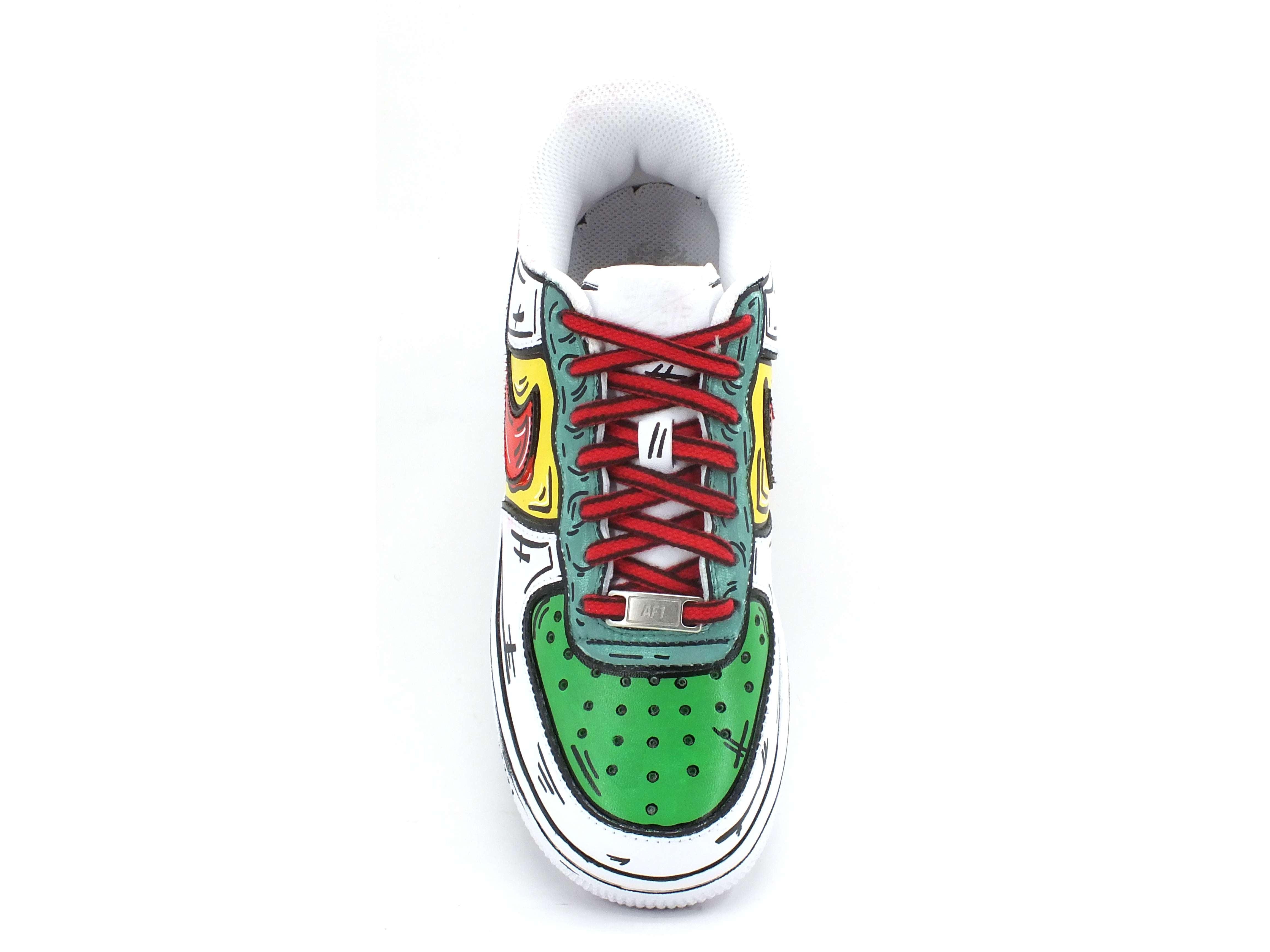 CUSTOM / Nike Air Force 1 Sneaker AF1 Cartoon Comics White Red Green 315115-112 - Sandrini Calzature e Abbigliamento