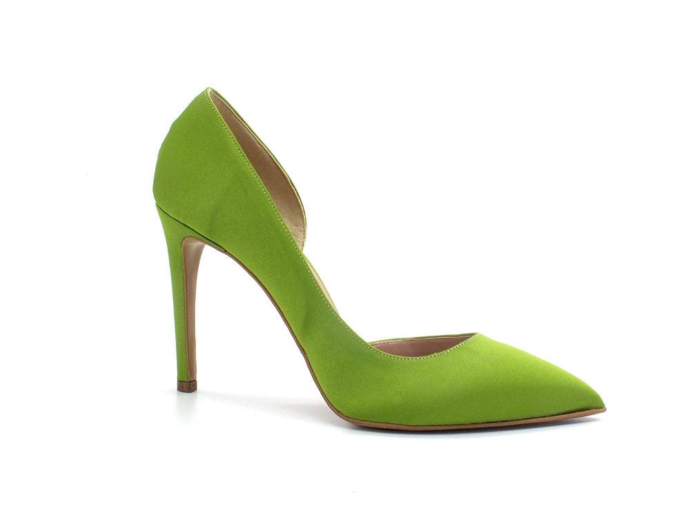 DIVINE FOLLIE Dècolletè Punta Scollo Laterale Tacco Raso Verde 771 - Sandrini Calzature e Abbigliamento