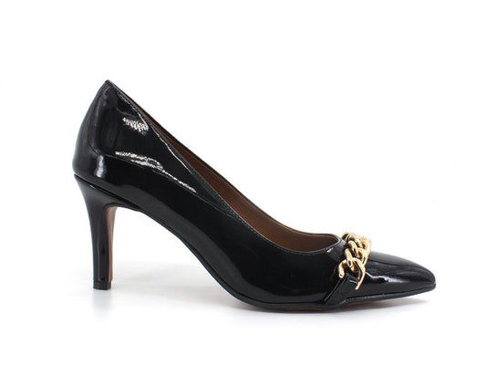 DIVINE FOLLIE Décolleté Vernice Tacco Catena Nero 42147 - Sandrini Calzature e Abbigliamento