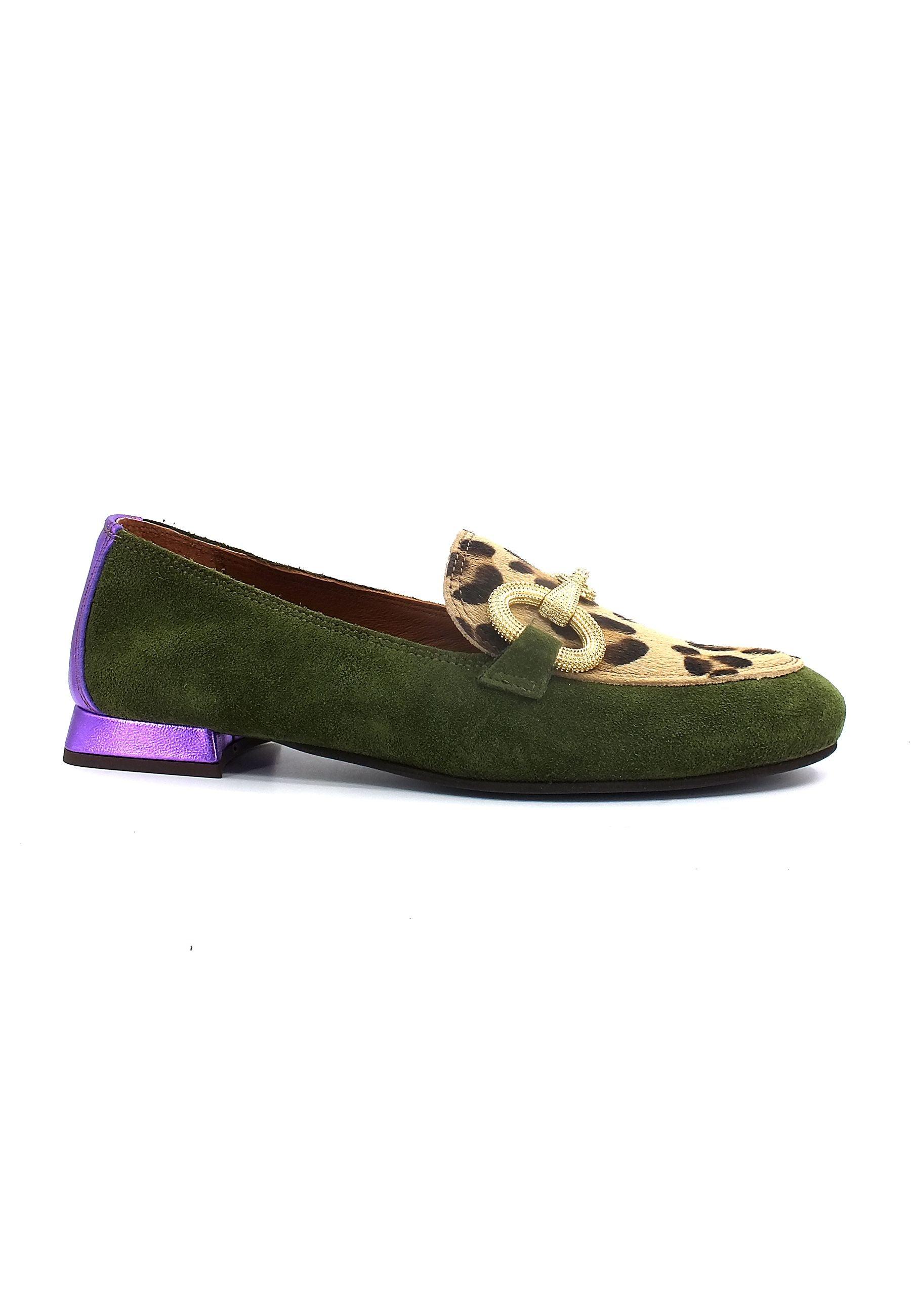 DIVINE FOLLIE Mocassino Donna Verde Leo Viola 175-15F - Sandrini Calzature e Abbigliamento
