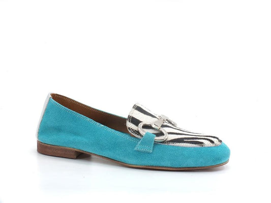 DIVINE FOLLIE Mocassino Lamè Animalier Zebra Azzurro Turchese Argento 175-01 - Sandrini Calzature e Abbigliamento