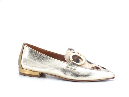 DIVINE FOLLIE Mocassino Punta Animalier Leopard Oro Bronzo 901-01F - Sandrini Calzature e Abbigliamento