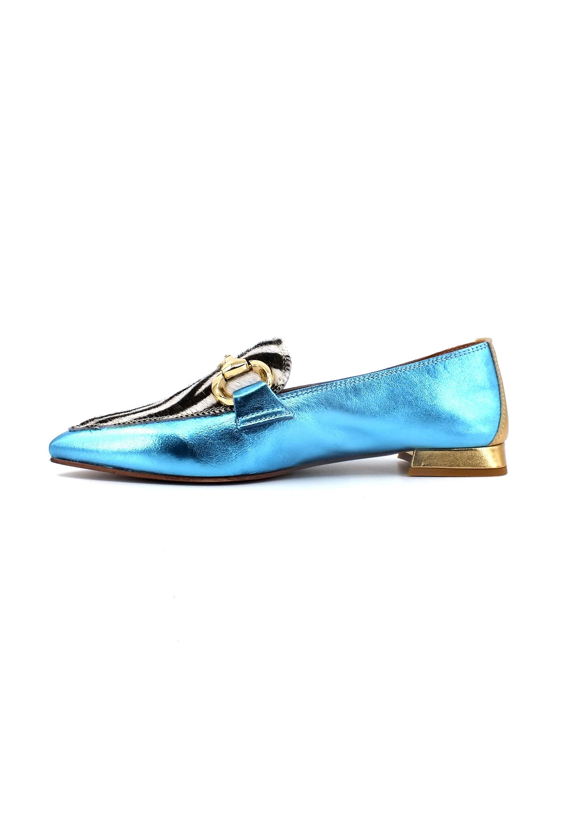 DIVINE FOLLIE Mocassino Punta Donna Zebra Cielo 901-20F - Sandrini Calzature e Abbigliamento