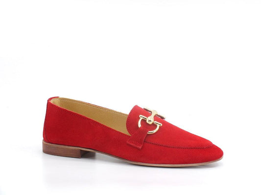 DIVINE FOLLIE Mocassino Suede Morsetto Gold Rosso 25-FM - Sandrini Calzature e Abbigliamento
