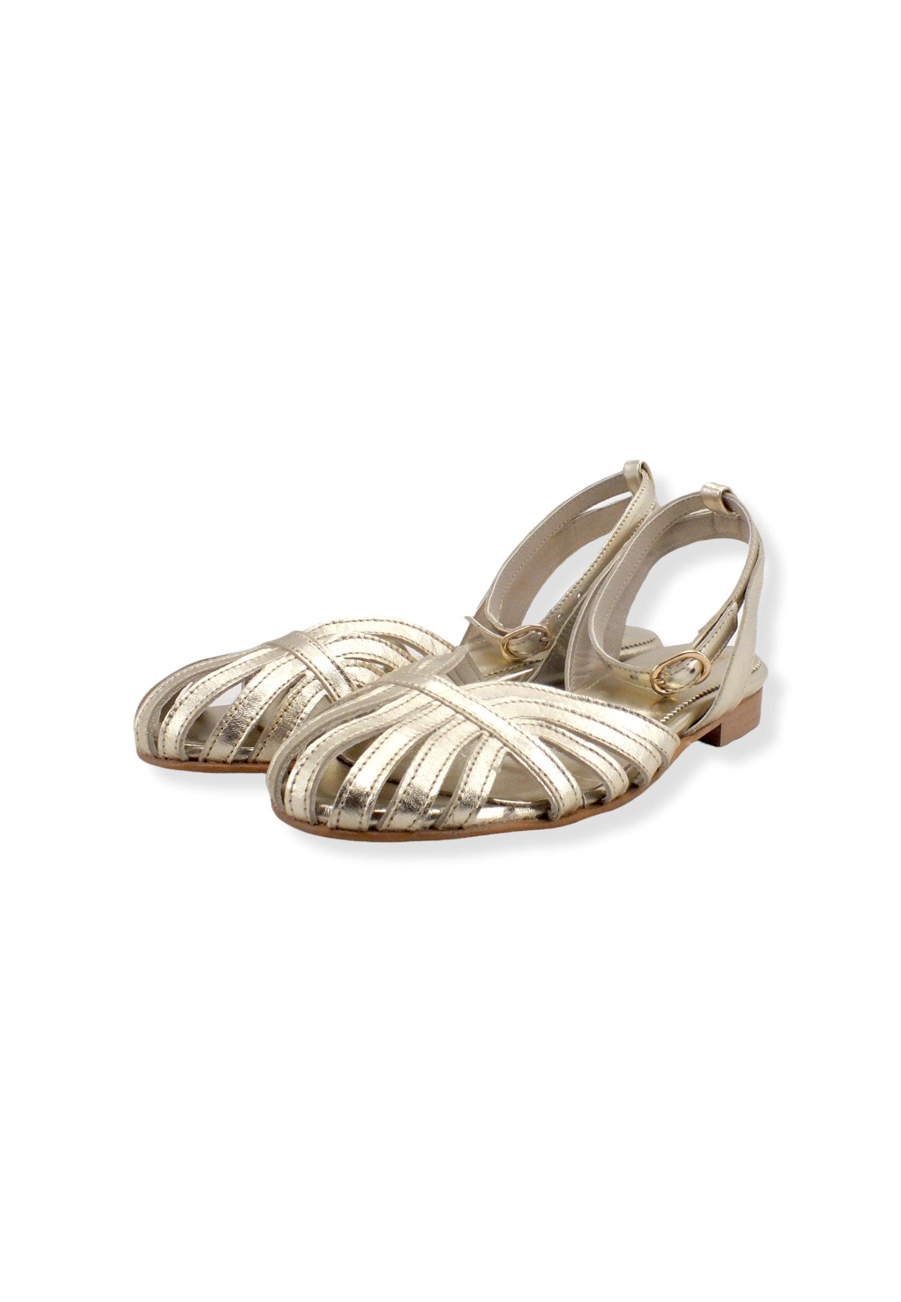 DIVINE FOLLIE Sandalo Chiuso Suola Piatta Oro Platino DF77 - Sandrini Calzature e Abbigliamento