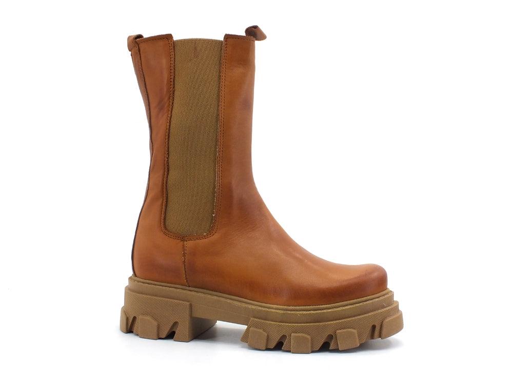 DIVINE FOLLIE Stivale Pelle Carrarmato Elastico Cuoio DF543 - Sandrini Calzature e Abbigliamento