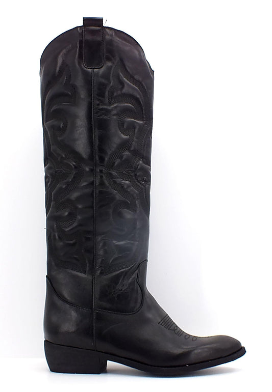 DIVINE FOLLIE Stivale Texano Ricamo Donna Nero DF617 - Sandrini Calzature e Abbigliamento