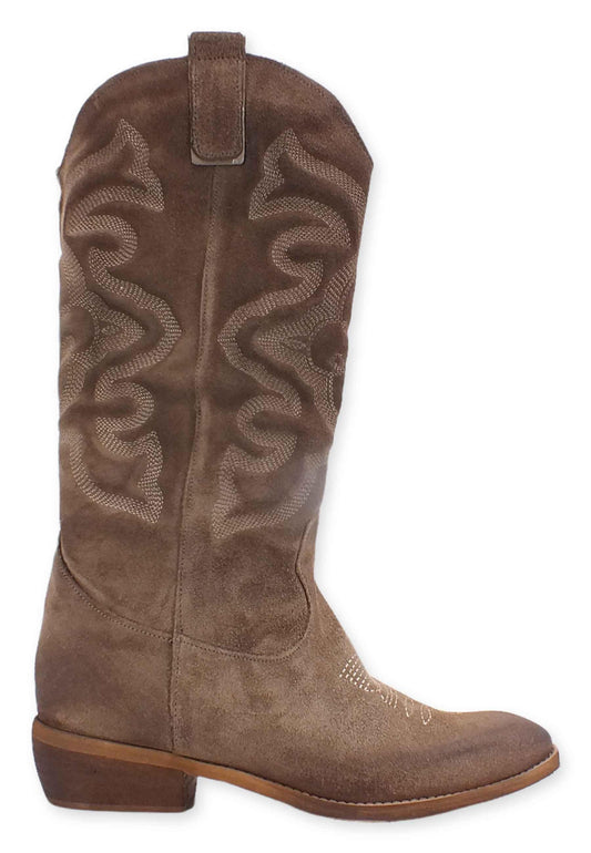 DIVINE FOLLIE Stivale Texano Ricamo Marrone Taupe DF607 - Sandrini Calzature e Abbigliamento