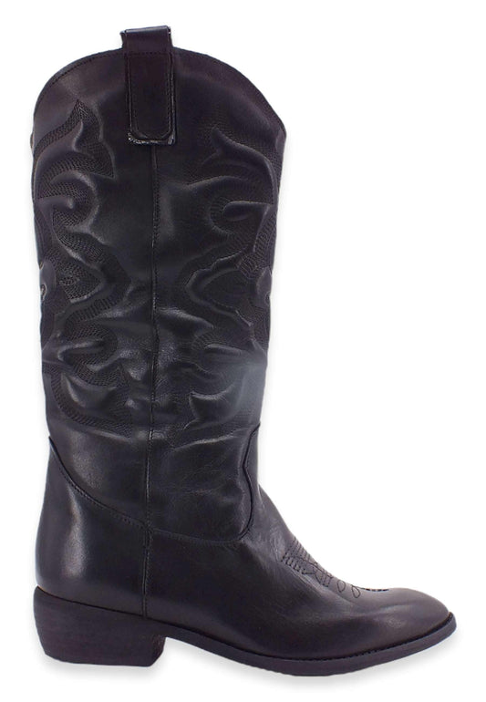 DIVINE FOLLIE Stivale Texano Ricamo Nero DF607 - Sandrini Calzature e Abbigliamento